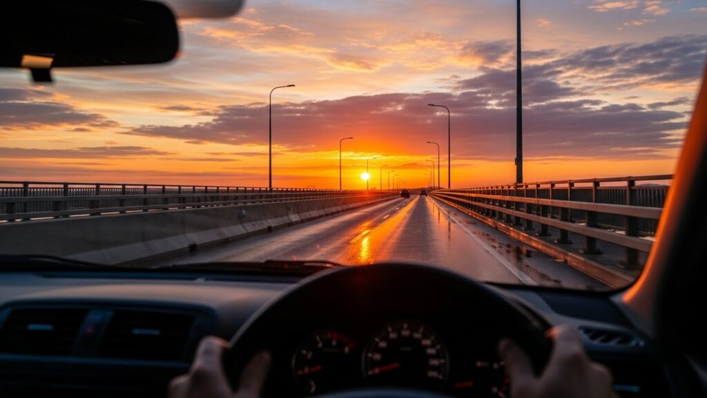 宮古島　サンセット　夕日　車